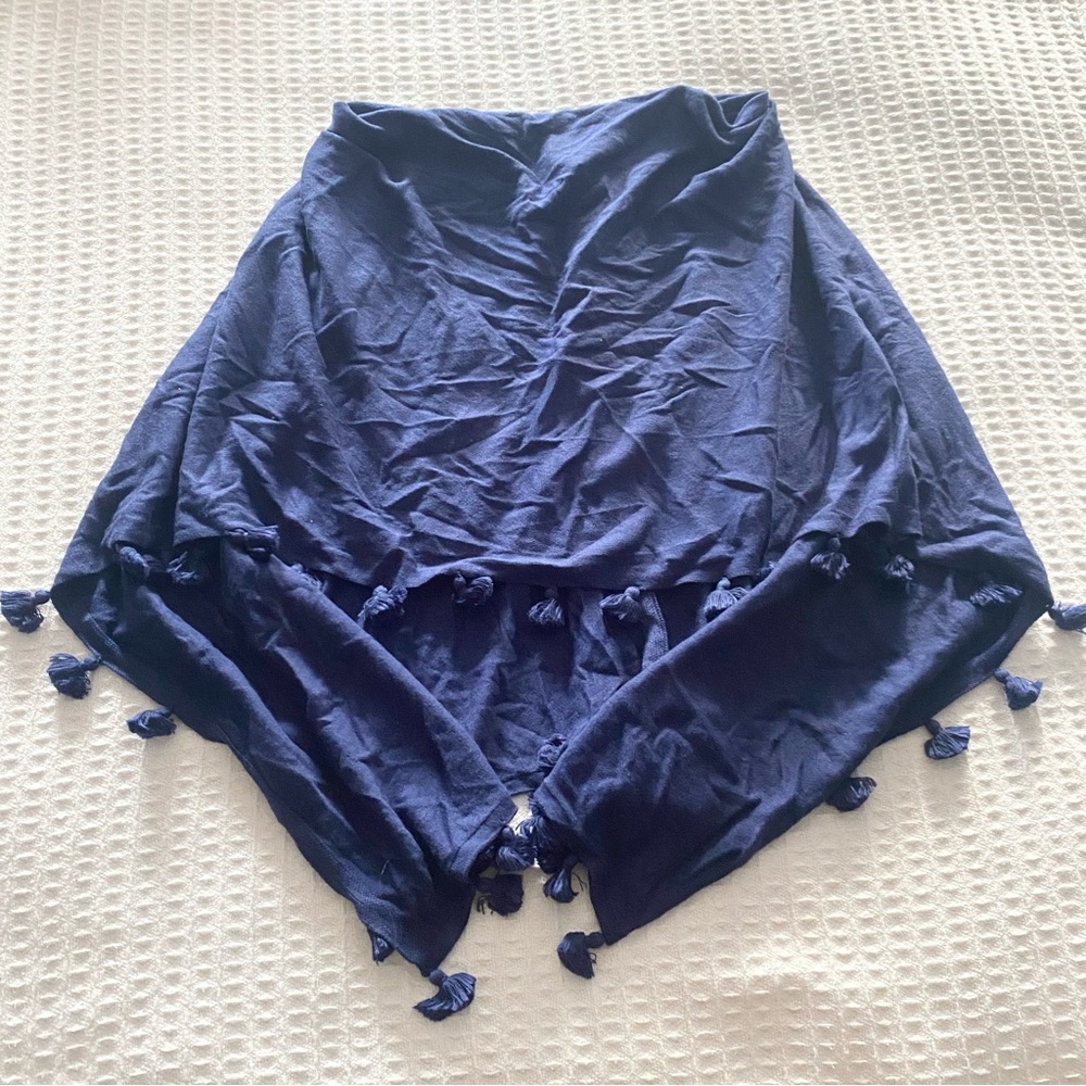 Caroline Grace Tassel Trim Cotton Cashmere Topper midnight blue NWOT - Picture 2 of 5